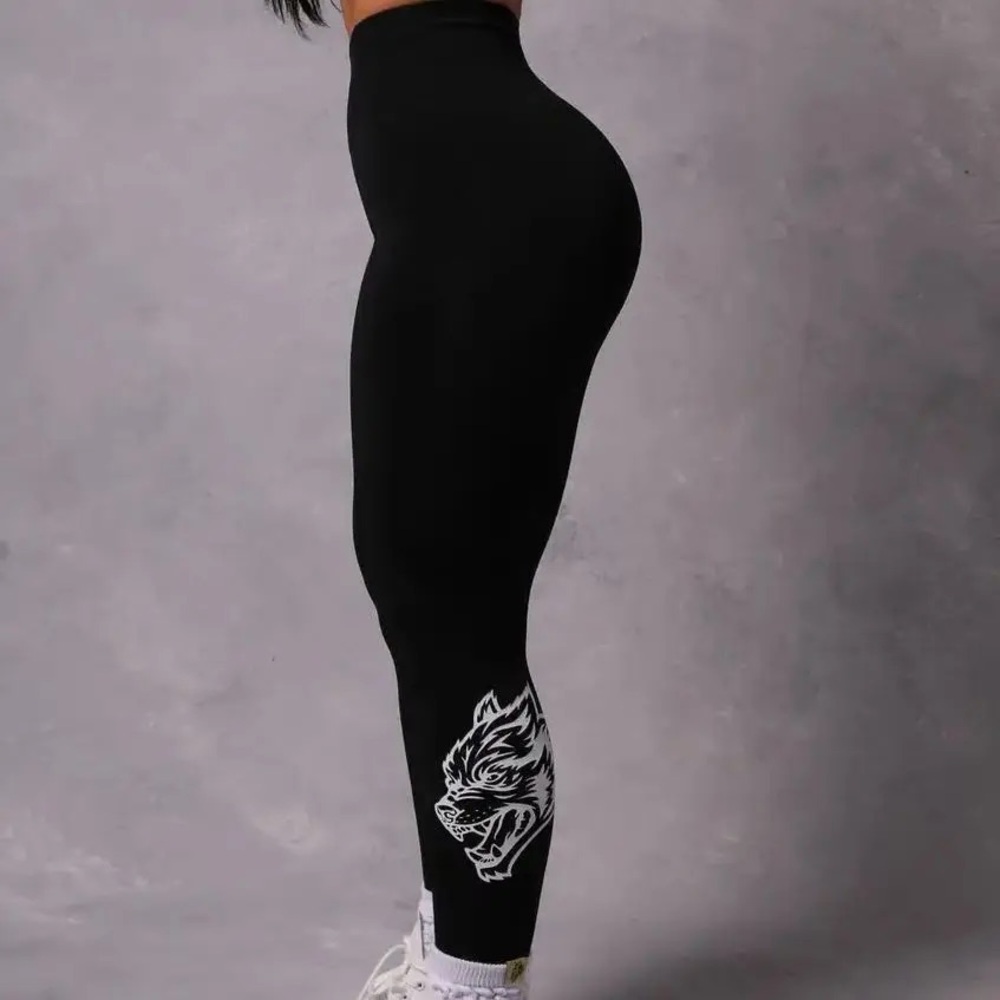 Darc Sport Black Leggings with Wolf Graphic